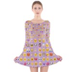 pastel purple Emoji  Long Sleeve Velvet Skater Dress