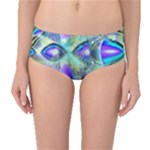 Abstract Peacock Celebration, Golden Violet Teal Mid-Waist Bikini Bottoms