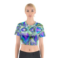 Abstract Peacock Celebration, Golden Violet Teal Cotton Crop Top from ArtsNow.com