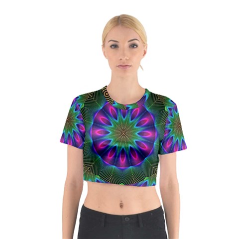 Star Of Leaves, Abstract Magenta Green Forest Cotton Crop Top from ArtsNow.com