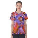 Crystal Star Dance, Abstract Purple Orange Women s Cotton Tee