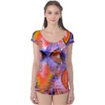 Crystal Star Dance, Abstract Purple Orange Boyleg Leotard (Ladies)