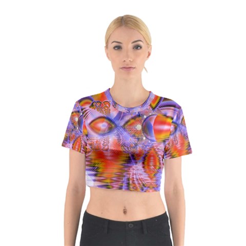 Crystal Star Dance, Abstract Purple Orange Cotton Crop Top from ArtsNow.com