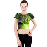 Dawn Of Time, Abstract Lime & Gold Emerge Crew Neck Crop Top