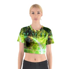 Dawn Of Time, Abstract Lime & Gold Emerge Cotton Crop Top from ArtsNow.com