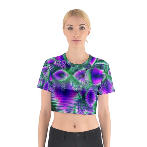 Evening Crystal Primrose, Abstract Night Flowers Cotton Crop Top from ArtsNow.com