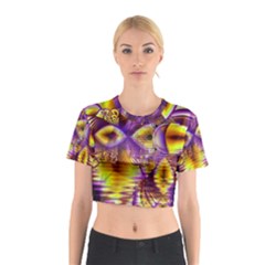 Golden Violet Crystal Palace, Abstract Cosmic Explosion Cotton Crop Top from ArtsNow.com