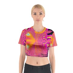 Magenta Boardwalk Carnival, Abstract Ocean Shimmer Cotton Crop Top from ArtsNow.com