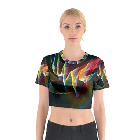 Northern Lights, Abstract Rainbow Aurora Cotton Crop Top from ArtsNow.com