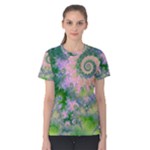 Rose Apple Green Dreams, Abstract Water Garden Women s Cotton Tee