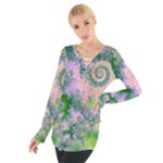 Rose Apple Green Dreams, Abstract Water Garden Women s Tie Up Tee