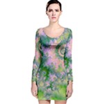 Rose Apple Green Dreams, Abstract Water Garden Long Sleeve Velvet Bodycon Dress