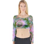 Rose Forest Green, Abstract Swirl Dance Long Sleeve Crop Top