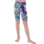 Violet Teal Sea Shells, Abstract Underwater Forest (purple Sea Horse, Abstract Ocean Waves  Kid s Mid Length Swim Shorts