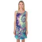 Violet Teal Sea Shells, Abstract Underwater Forest (purple Sea Horse, Abstract Ocean Waves  Sleeveless Satin Nightdress