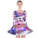 Donald Trump flag Long Sleeve Velvet Skater Dress