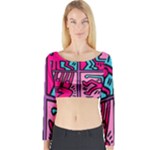 pop art Long Sleeve Crop Top (Tight Fit)