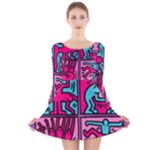 pop art Long Sleeve Velvet Skater Dress