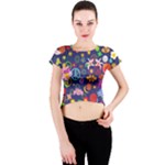 Boho floral  Crew Neck Crop Top