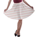 Horizontal Stripes - White and Misty Rose Pink A-line Skater Skirt