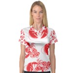 lobster print  Women s V-Neck Sport Mesh Tee