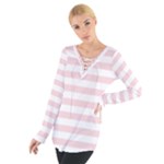 Horizontal Stripes - White and Pale Pink Women s Tie Up Tee