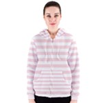 Horizontal Stripes - White and Pale Pink Women s Zipper Hoodie