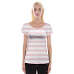 Horizontal Stripes - White and Pale Pink Women s Cap Sleeve Top