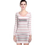 Horizontal Stripes - White and Pale Pink Long Sleeve Bodycon Dress