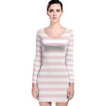 Horizontal Stripes - White and Pale Pink Long Sleeve Velvet Bodycon Dress