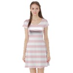 Horizontal Stripes - White and Pale Pink Short Sleeve Skater Dress