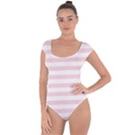 Horizontal Stripes - White and Pale Pink Short Sleeve Leotard (Ladies)