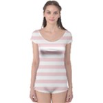 Horizontal Stripes - White and Pale Pink Boyleg Leotard (Ladies)