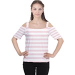 Horizontal Stripes - White and Pale Pink Women s Cutout Shoulder Tee