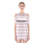 Horizontal Stripes - White and Pale Pink Women s Cutout Shoulder Dress