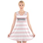 Horizontal Stripes - White and Pale Pink V-Neck Sleeveless Dress