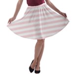 Horizontal Stripes - White and Pale Pink A-line Skater Skirt