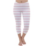 Horizontal Stripes - White and Pale Pink Capri Winter Leggings