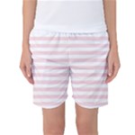 Horizontal Stripes - White and Pale Pink Women s Basketball Shorts