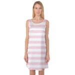 Horizontal Stripes - White and Pale Pink Sleeveless Satin Nightdress