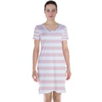 Horizontal Stripes - White and Pale Pink Short Sleeve Nightdress