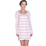 Horizontal Stripes - White and Pale Pink Long Sleeve Nightdress