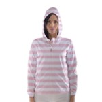 Horizontal Stripes - White and Pale Pink Hooded Wind Breaker (Women)