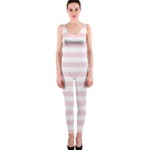 Horizontal Stripes - White and Pale Pink OnePiece Catsuit