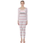 Horizontal Stripes - White and Pale Pink Long Sleeve Catsuit