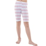 Horizontal Stripes - White and Pale Pink Kid s Mid Length Swim Shorts