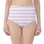 Horizontal Stripes - White and Pale Pink High-Waist Bikini Bottoms