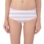 Horizontal Stripes - White and Pale Pink Mid-Waist Bikini Bottoms