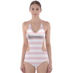 Horizontal Stripes - White and Pale Pink Cut-Out One Piece Swimsuit