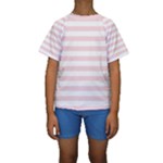 Horizontal Stripes - White and Pale Pink Kid s Short Sleeve Swimwear